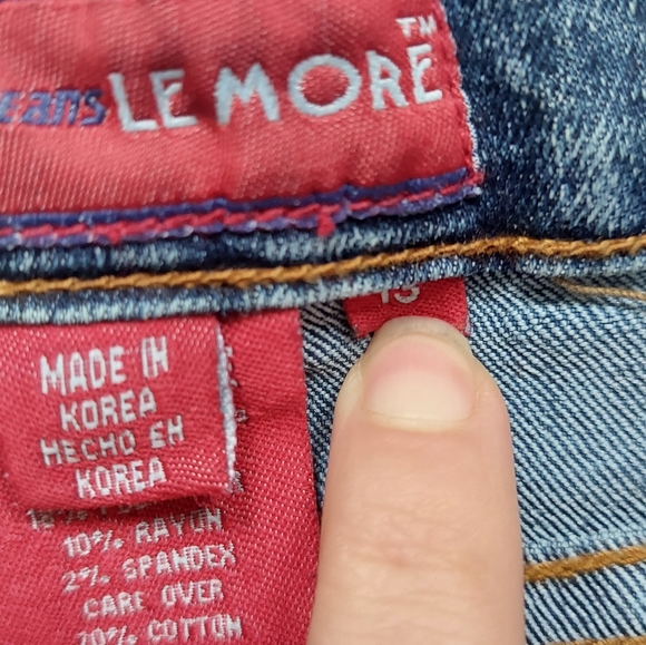 Le More Size 13 Unique Embroidered Patch Flared Denim Blue Jeans - Picture 9 of 11